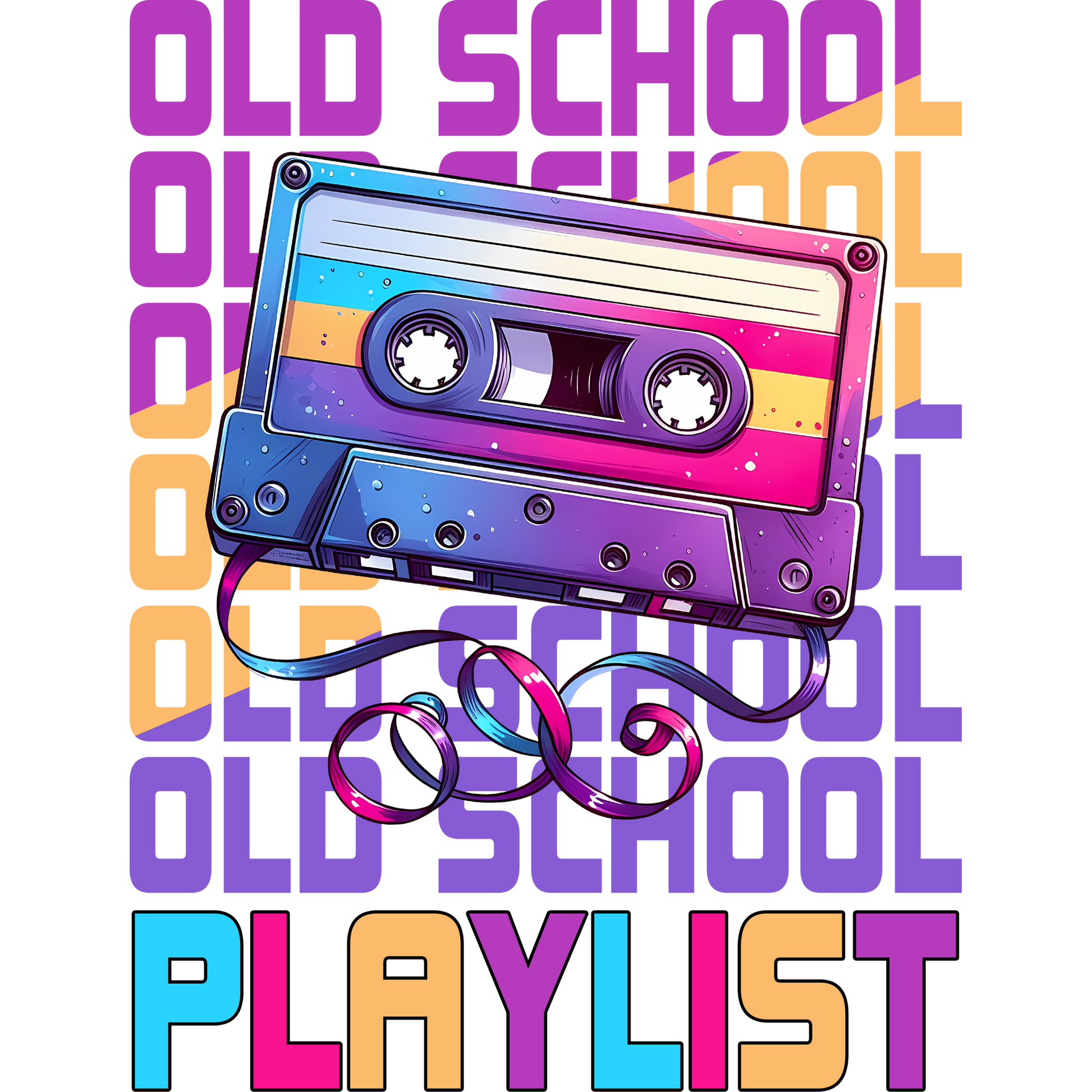 Retro Colorful Cassette Tape Old School Playlist Poster