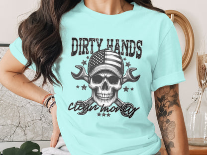 Dirty Hands Clear Money Skull Graphic T-shirt
