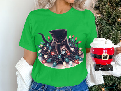 Cute Kitten Wrapped in Christmas Lights Shirt