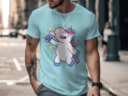 Cheerful Unicorn Drinking Wine Graphic T-Shirt