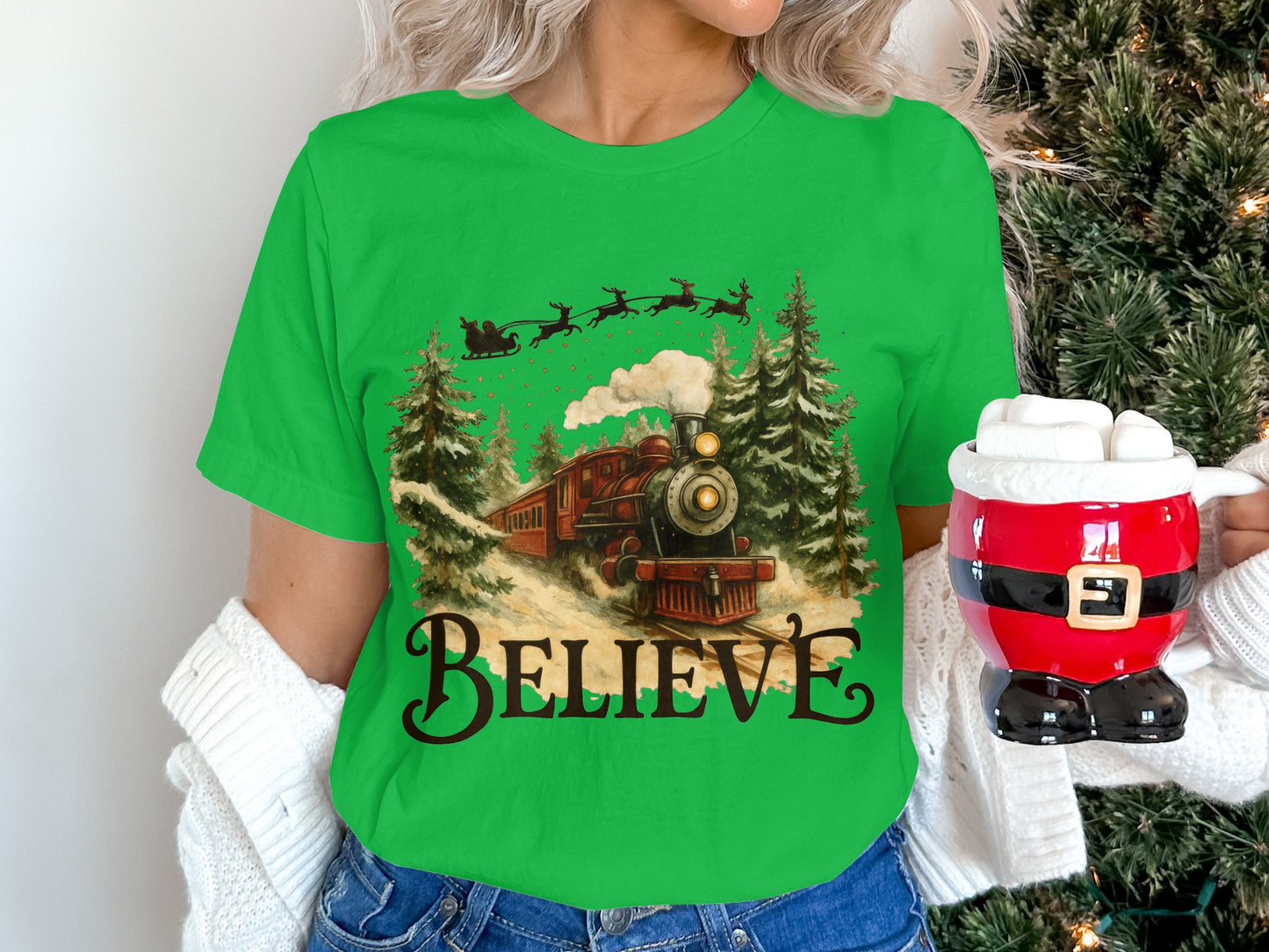 Believe Santa Claus Christmas Train t-shirt