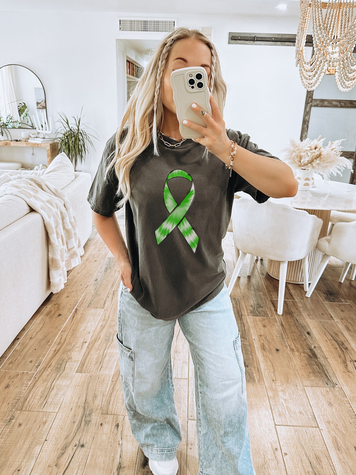 Green Ribbon Black T-shirt for Chic and Stylish Look