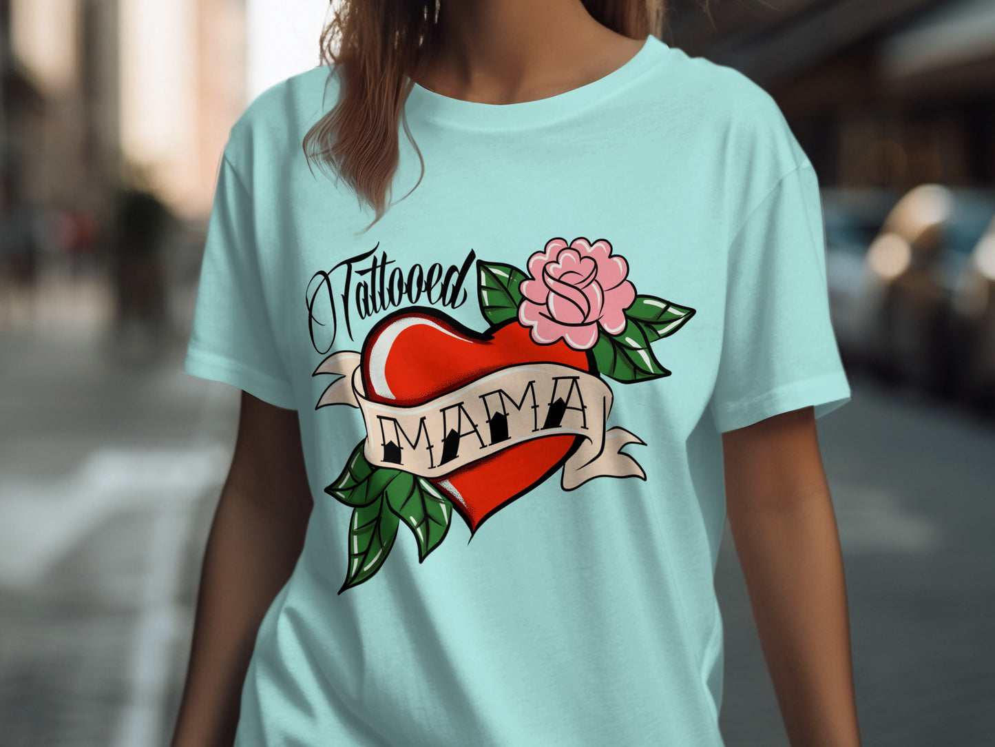 Tattooed Mama Heart and Rose Graphic T-Shirt