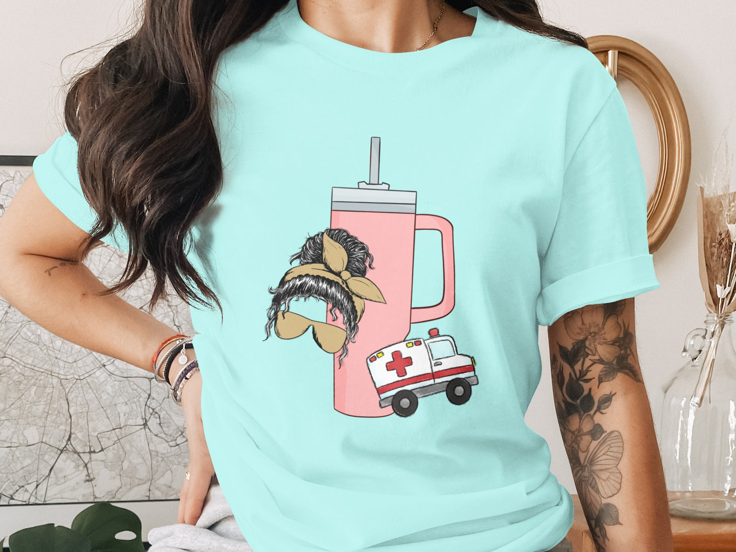 Trendy Mustache and Ambulance Graphic Tee
