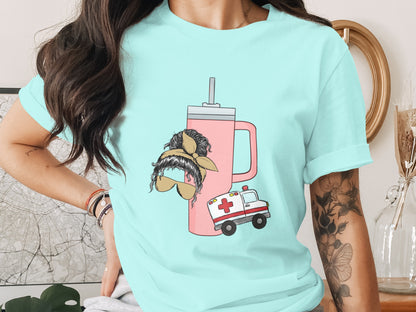 Trendy Mustache and Ambulance Graphic Tee