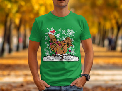 Christmas Chicken in Snow Graphic T-Shirt