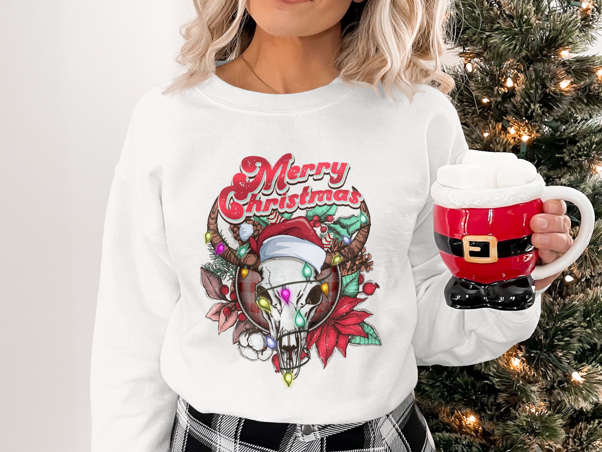 Merry Christmas Skull Festive Holiday Sweater