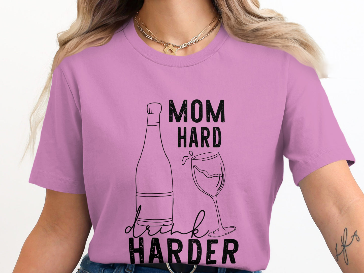 MOM HARD DRINK HARDER Graphic Print T-Shirt