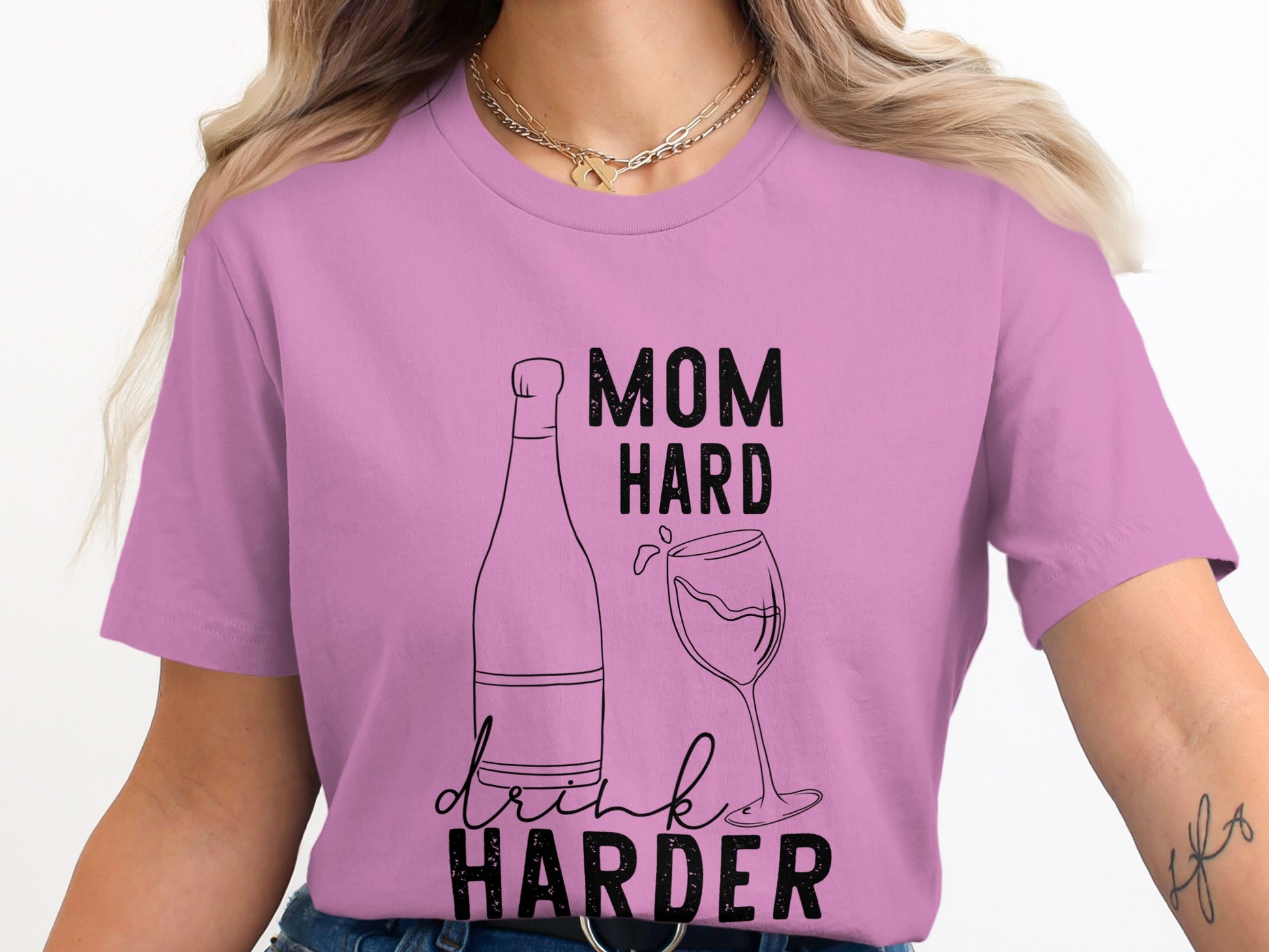 MOM HARD DRINK HARDER Graphic Print T-Shirt