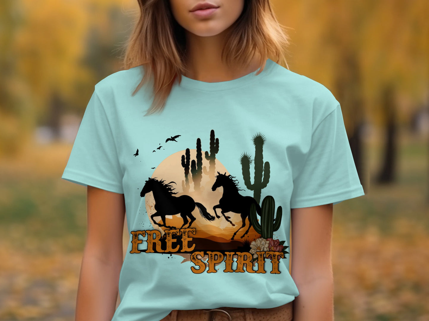 Scenic Free Spirit Horse and Cactus Graphic T-Shirt