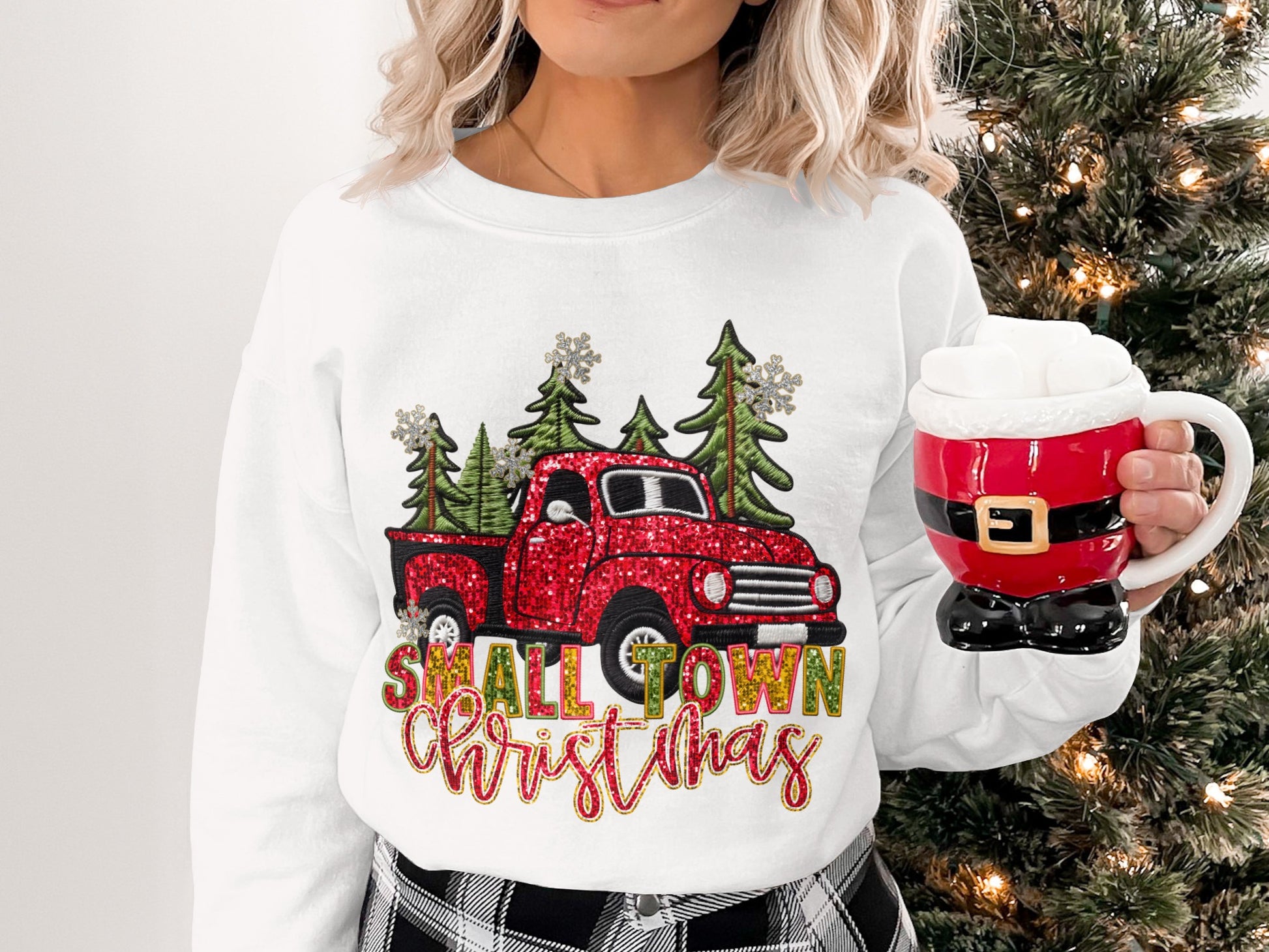 Small Town Christmas Truck Long Sleeve Top