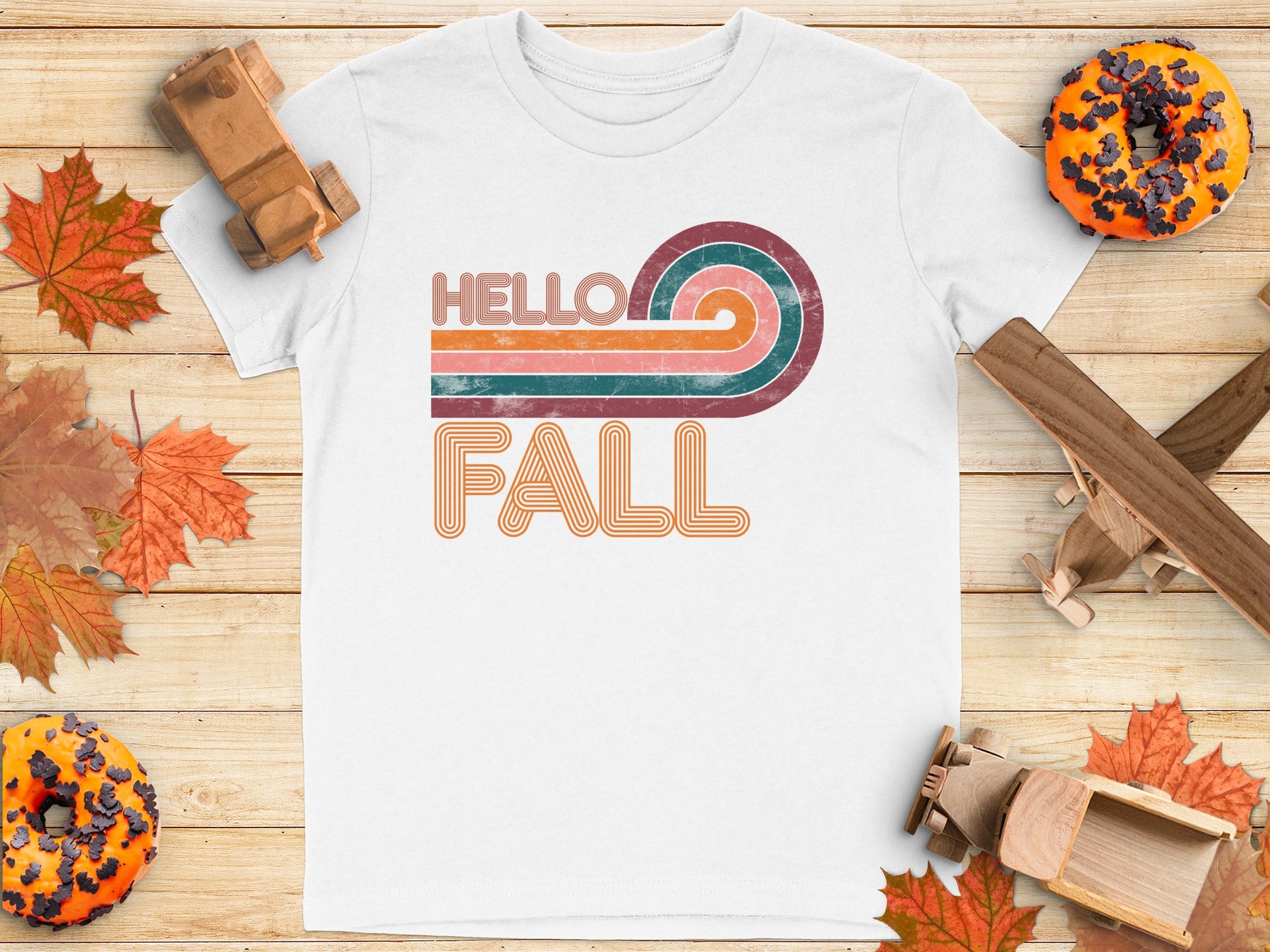 Hello Fall Graphic Tee Retro Autumn Vibes Shirt