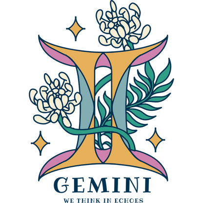 Gemini Zodiac Floral Artwork Symbol Wall Art