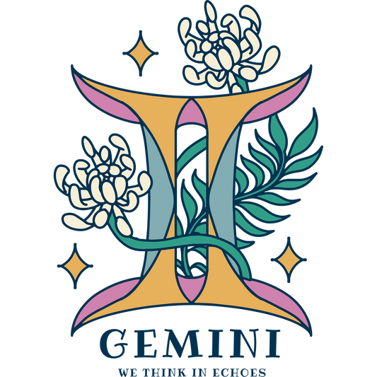 Gemini Zodiac Floral Artwork Symbol Wall Art