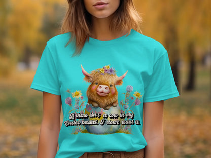 Adorable Highland Cow with Easter Basket Tee