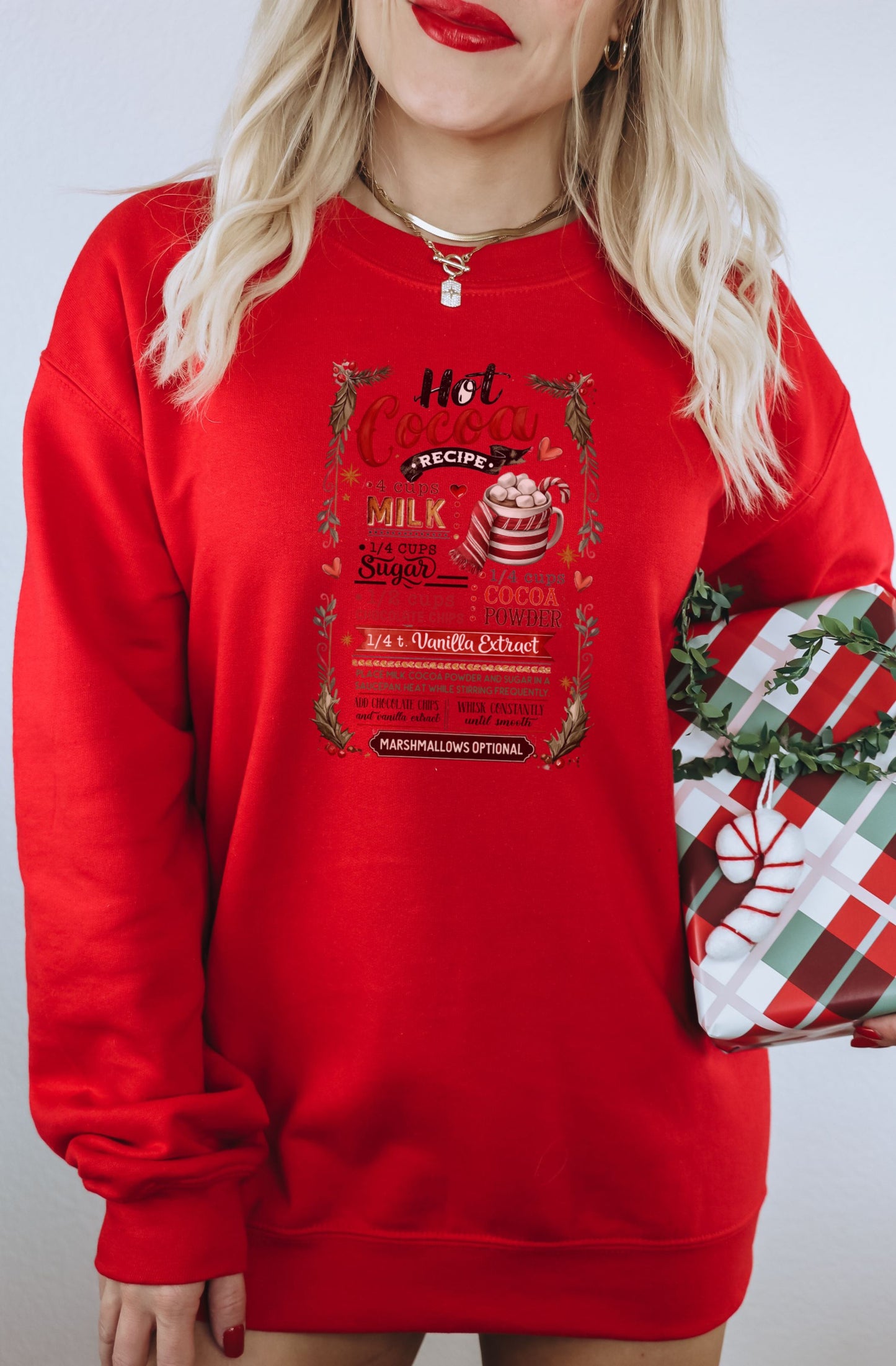 Festive Hot Cocoa Recipe Red Graphic Sweatshirt