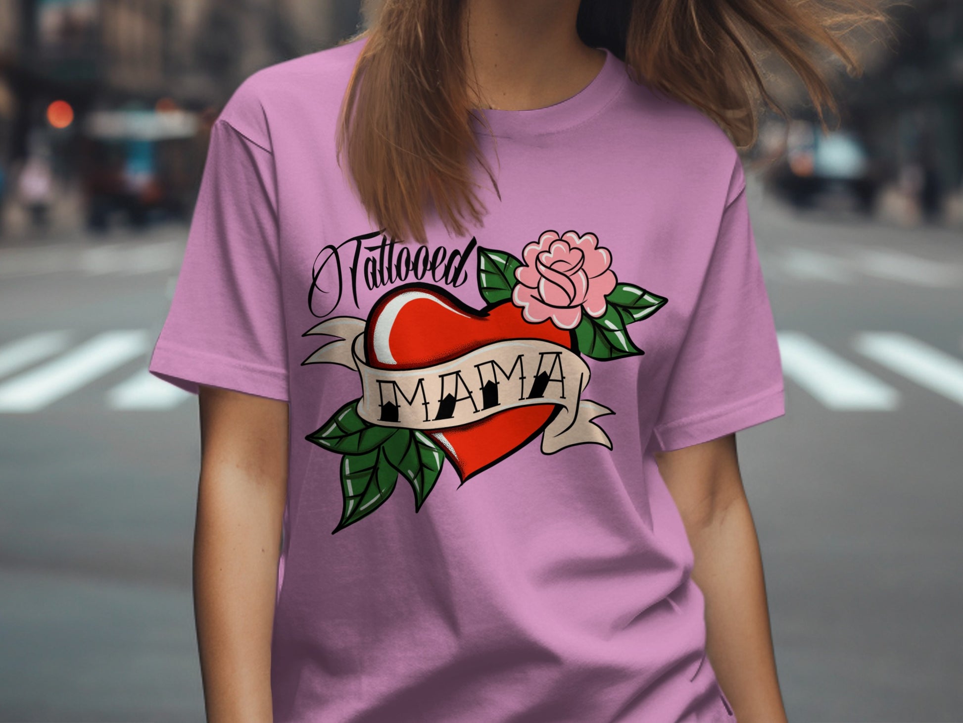 Tattooed Mama Heart and Rose Graphic T-Shirt