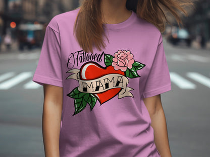 Tattooed Mama Heart and Rose Graphic T-Shirt