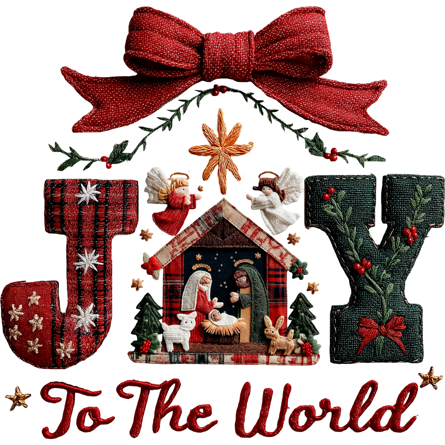 Christmas Joy To The World Embroidery Design Decor