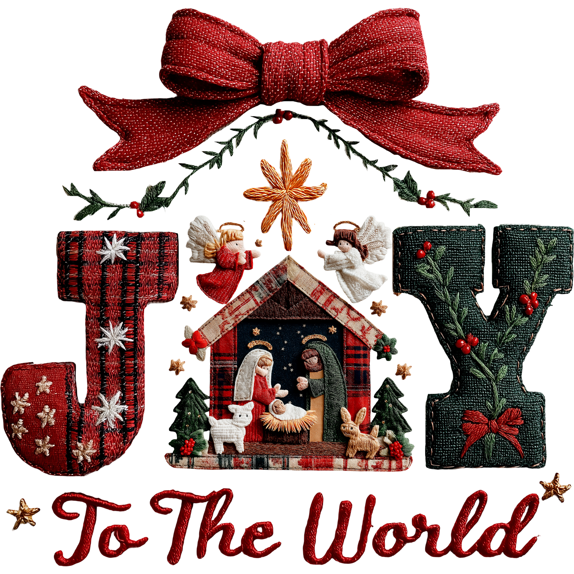 Christmas Joy To The World Embroidery Design Decor