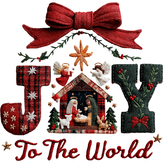 Christmas Joy To The World Embroidery Design Decor