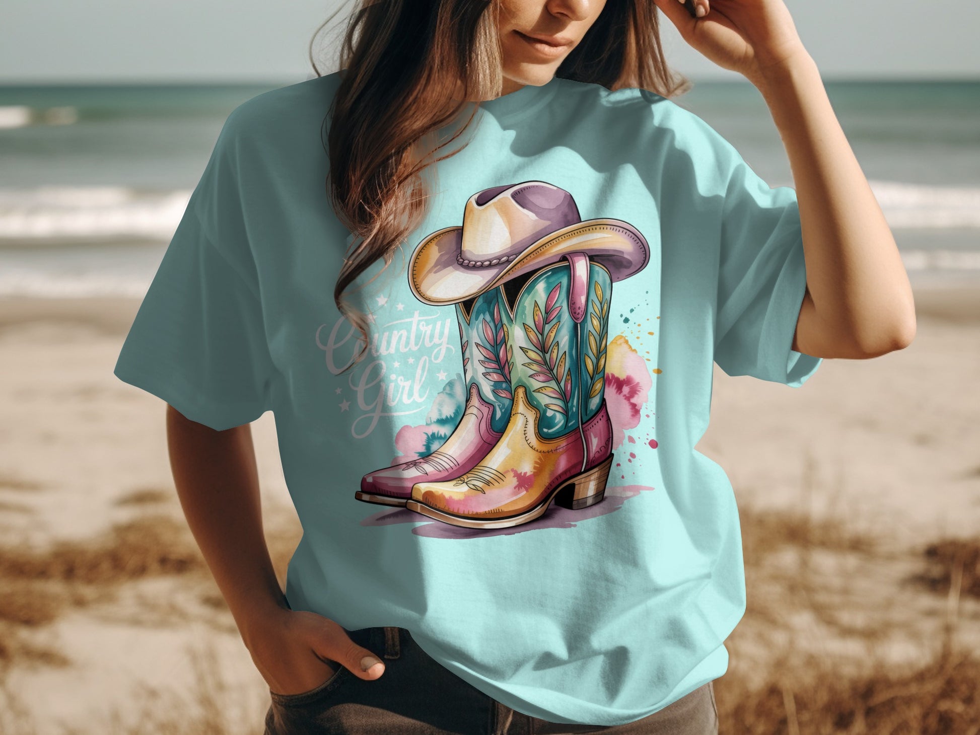 Vibrant Country Girl Cowboy Boots Design T-shirt