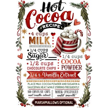 Hot Cocoa Recipe Kitchen Decor Poster