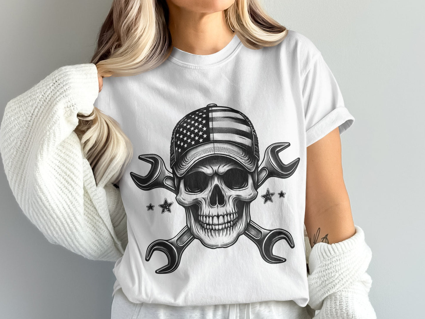 American Skull and Wrenches Graphic Tee