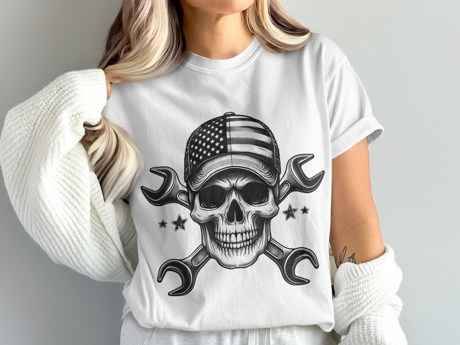 American Skull and Wrenches Graphic Tee