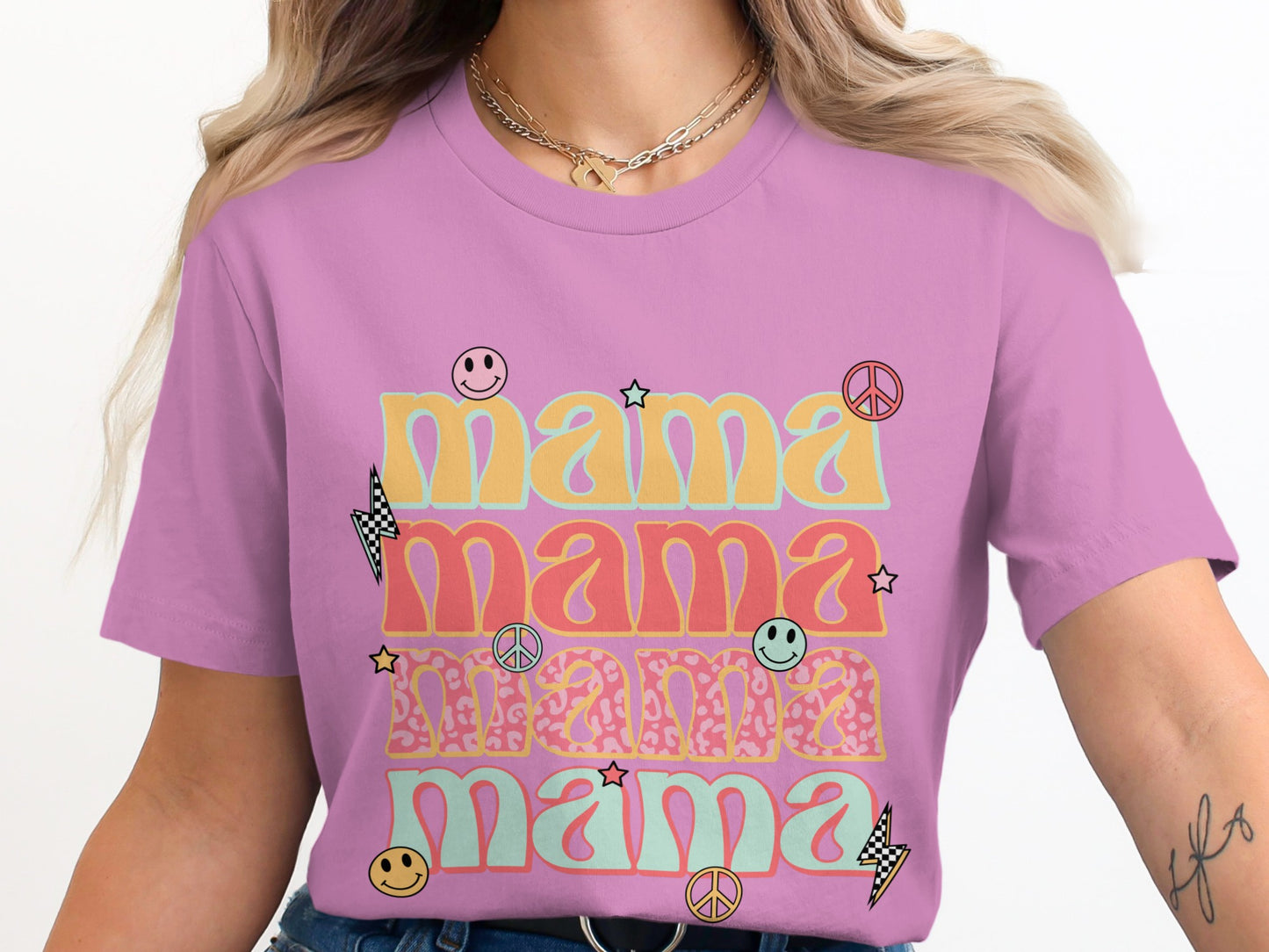 Colorful Retro Mama Graphic T-Shirt