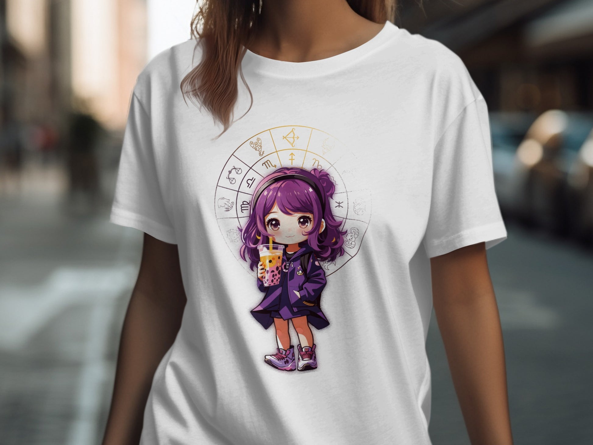 Cute Girl Holding Bubble Tea Zodiac Signs T-shirt