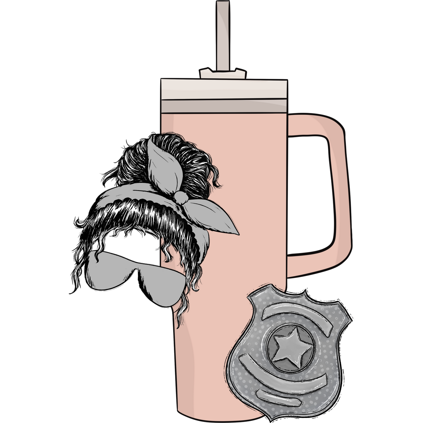 Pink Tumbler with Police Badge and Floral Headband