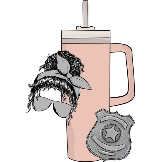 Pink Tumbler with Police Badge and Floral Headband