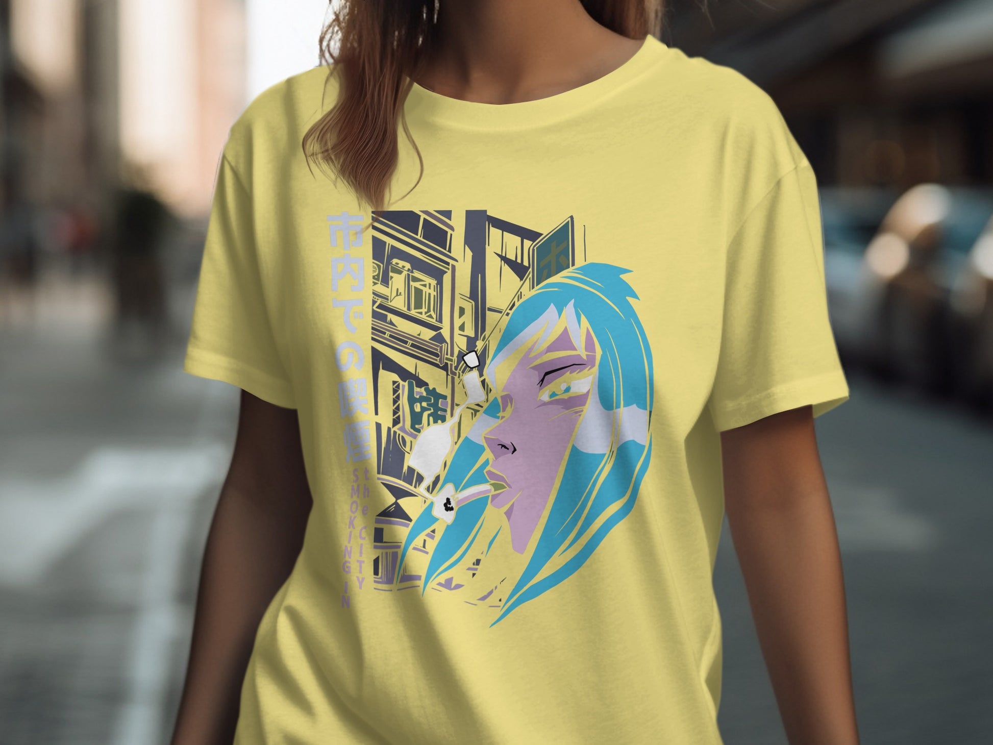 Neon City Street Scene Anime Design T-Shirt