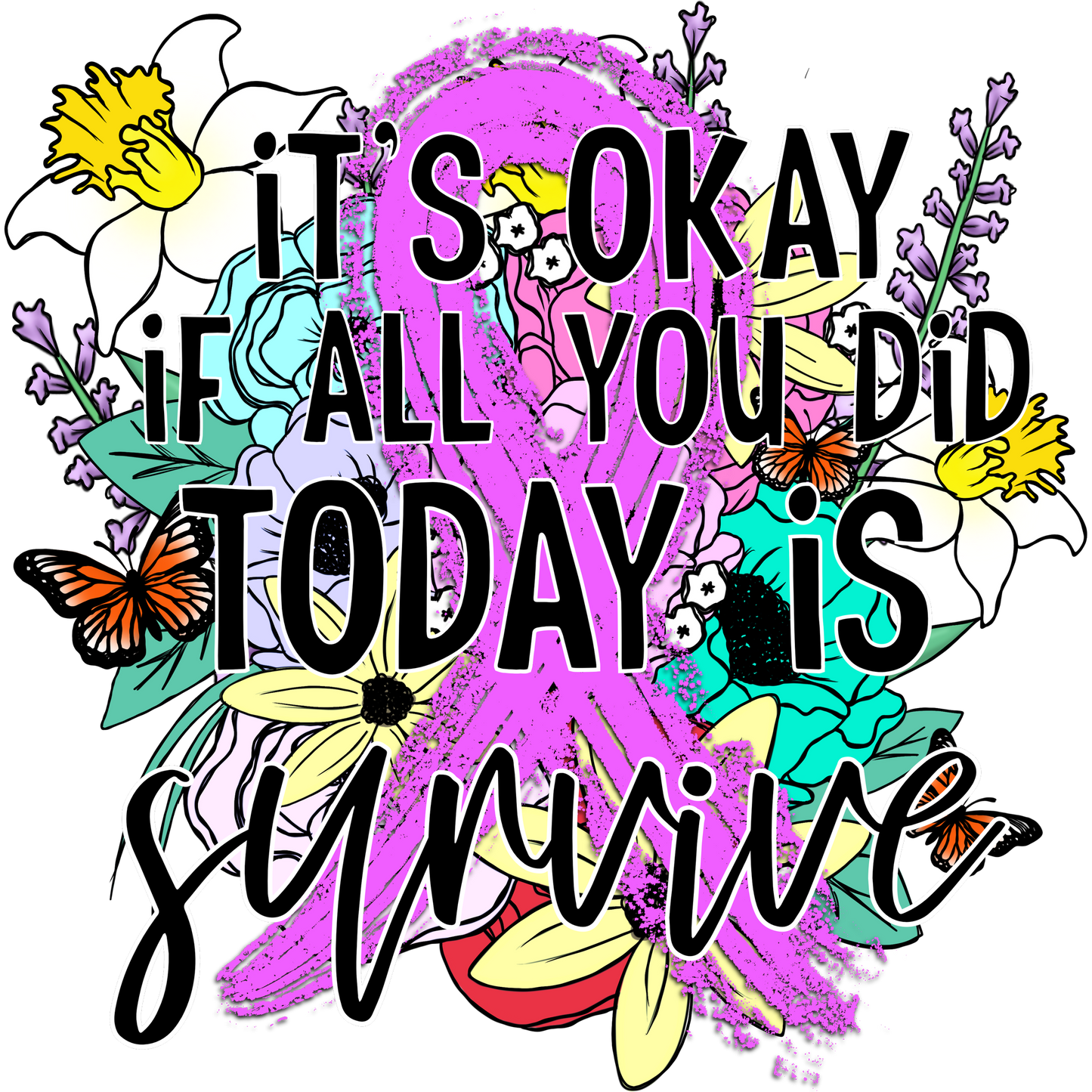 Inspirational Floral Survival Message Art Print