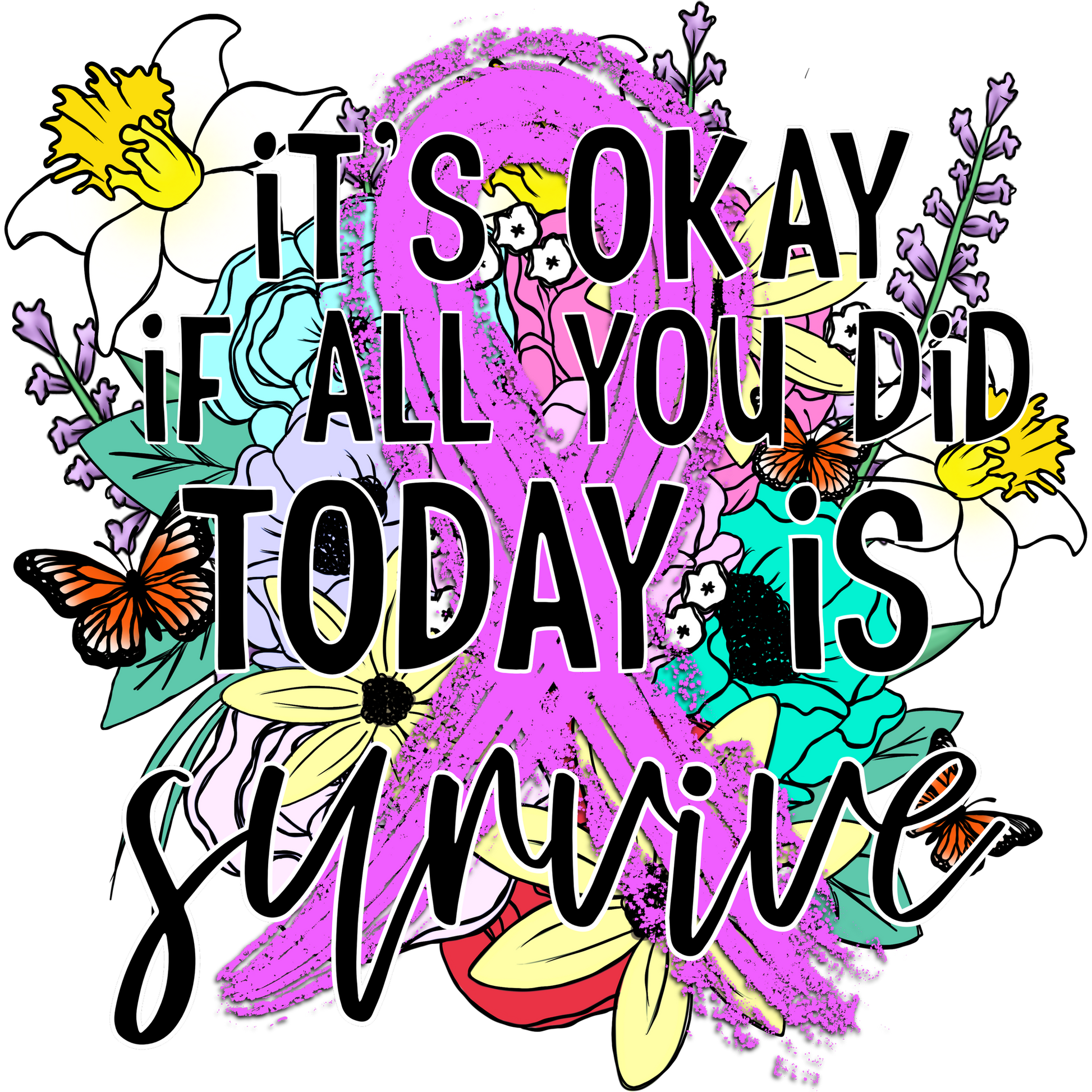Inspirational Floral Survival Message Art Print