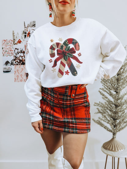 Festive Candy Cane Graphic White Sweater Fashion Apparel