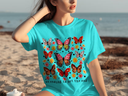 Butterfly Print An Ending Is Not The End T-shirt