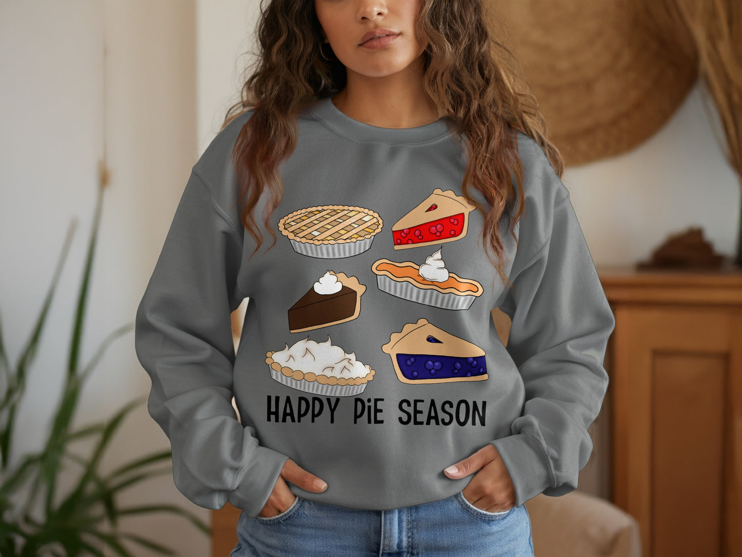 Happy Pie Season Cozy Sweatshirt with Pie Illustrations