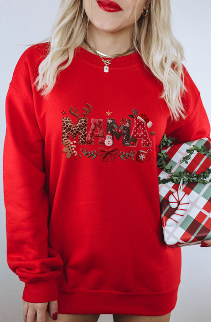 Festive Mama Holiday Sweatshirt with Gift Graphics