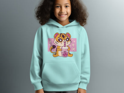 Cute Tiger Drinking Bubble Tea Hoodie Gift