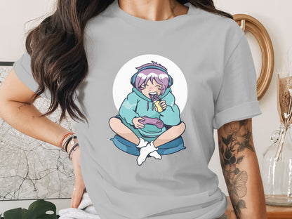 Gaming Anime Girl Graphic T-Shirt with Relaxed Style