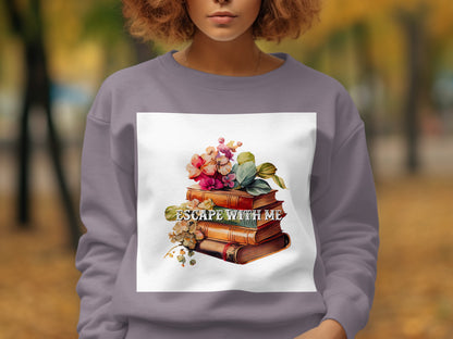 Escape With Me Vintage Books with Flowers Sweatshirt