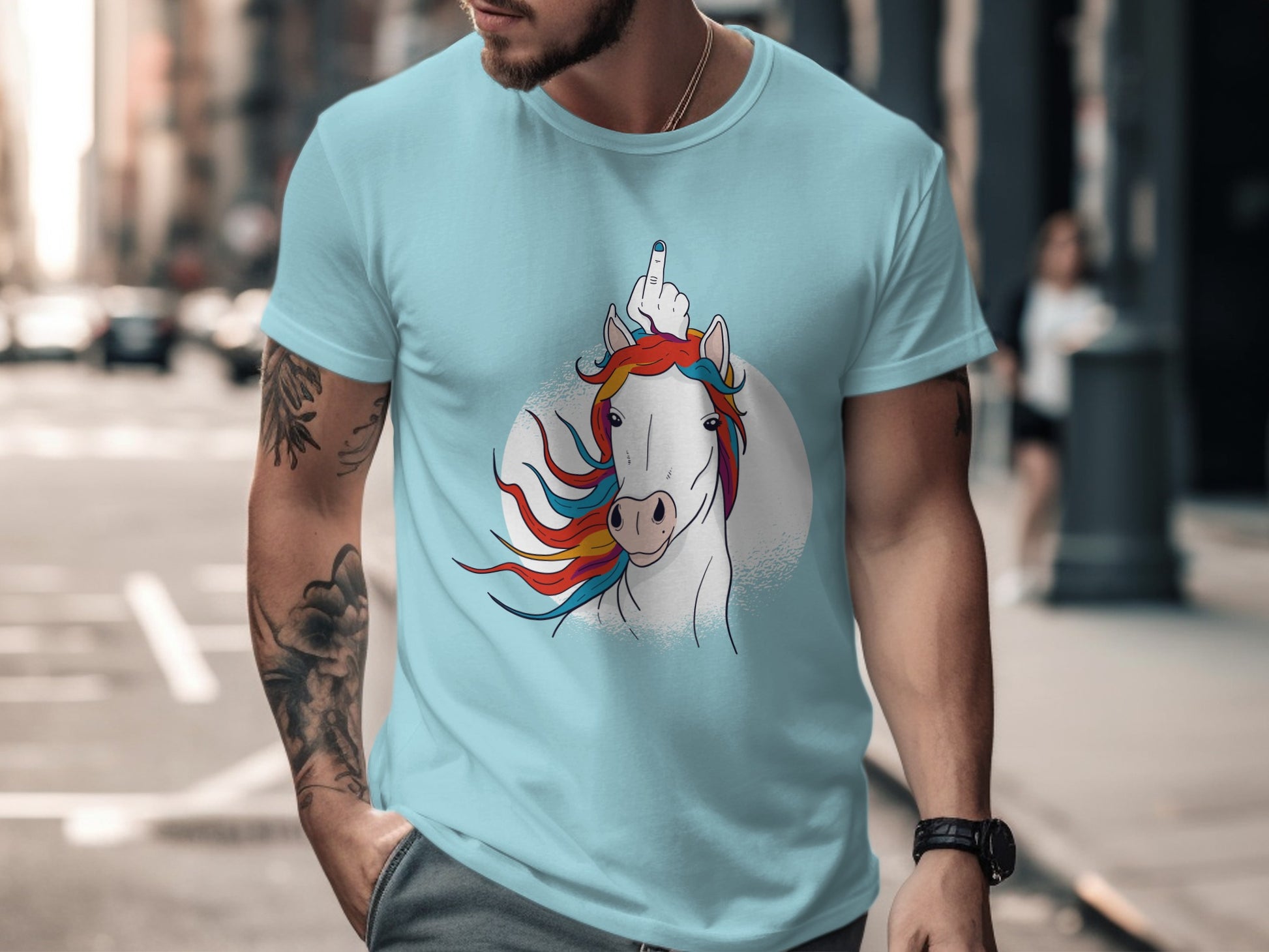 Bold Unicorn with Colorful Mane Graphic T-Shirt