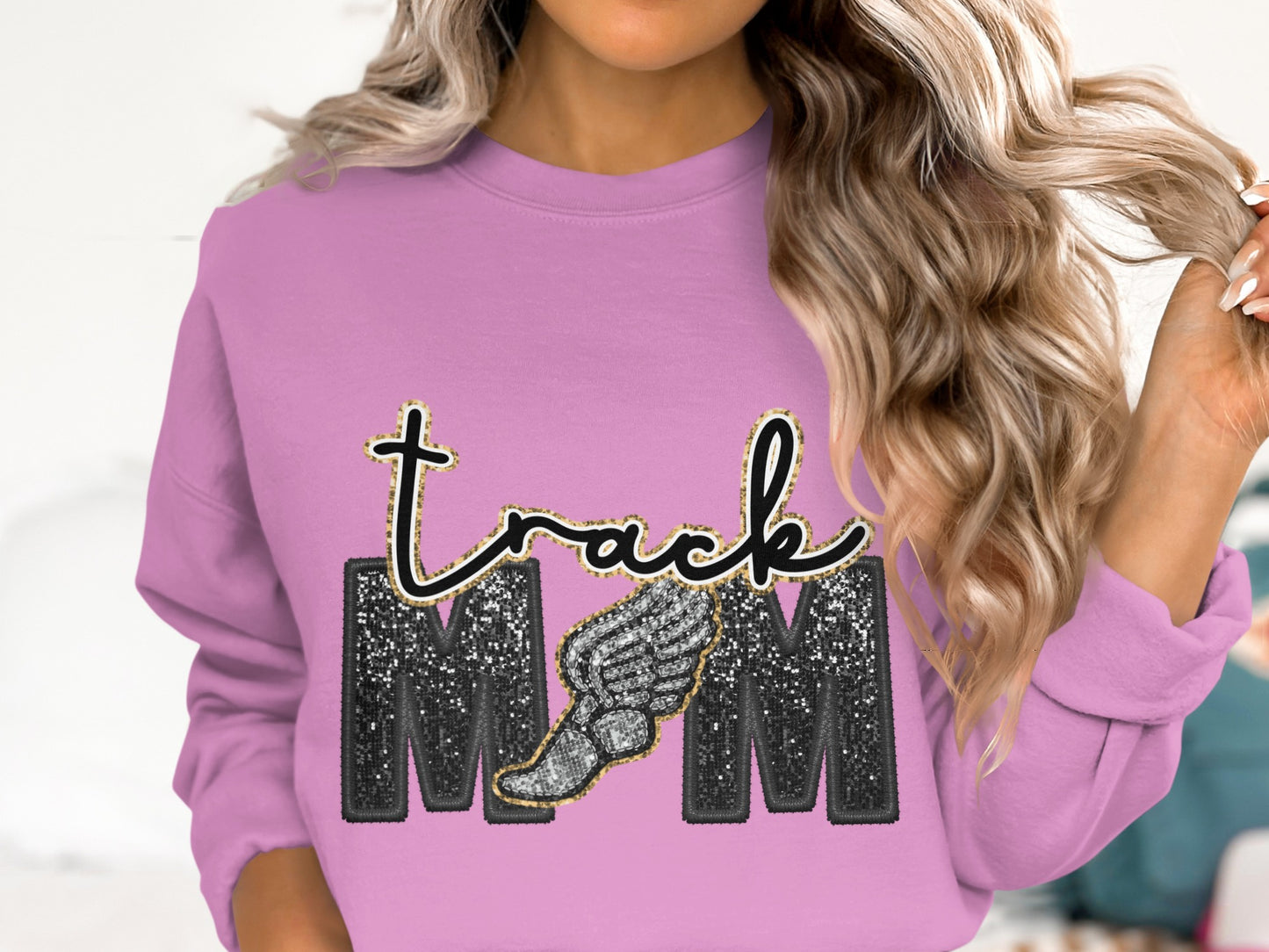 Trendy Track Mom Glitter Wing Sweatshirt