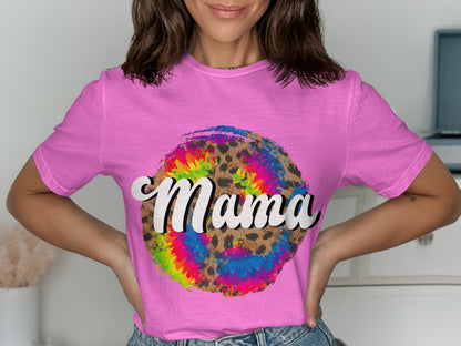 Colorful Tie-Dye Leopard Print Mama Shirt
