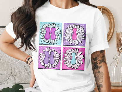 Floral Letters Graphic Four Square Art T-Shirt