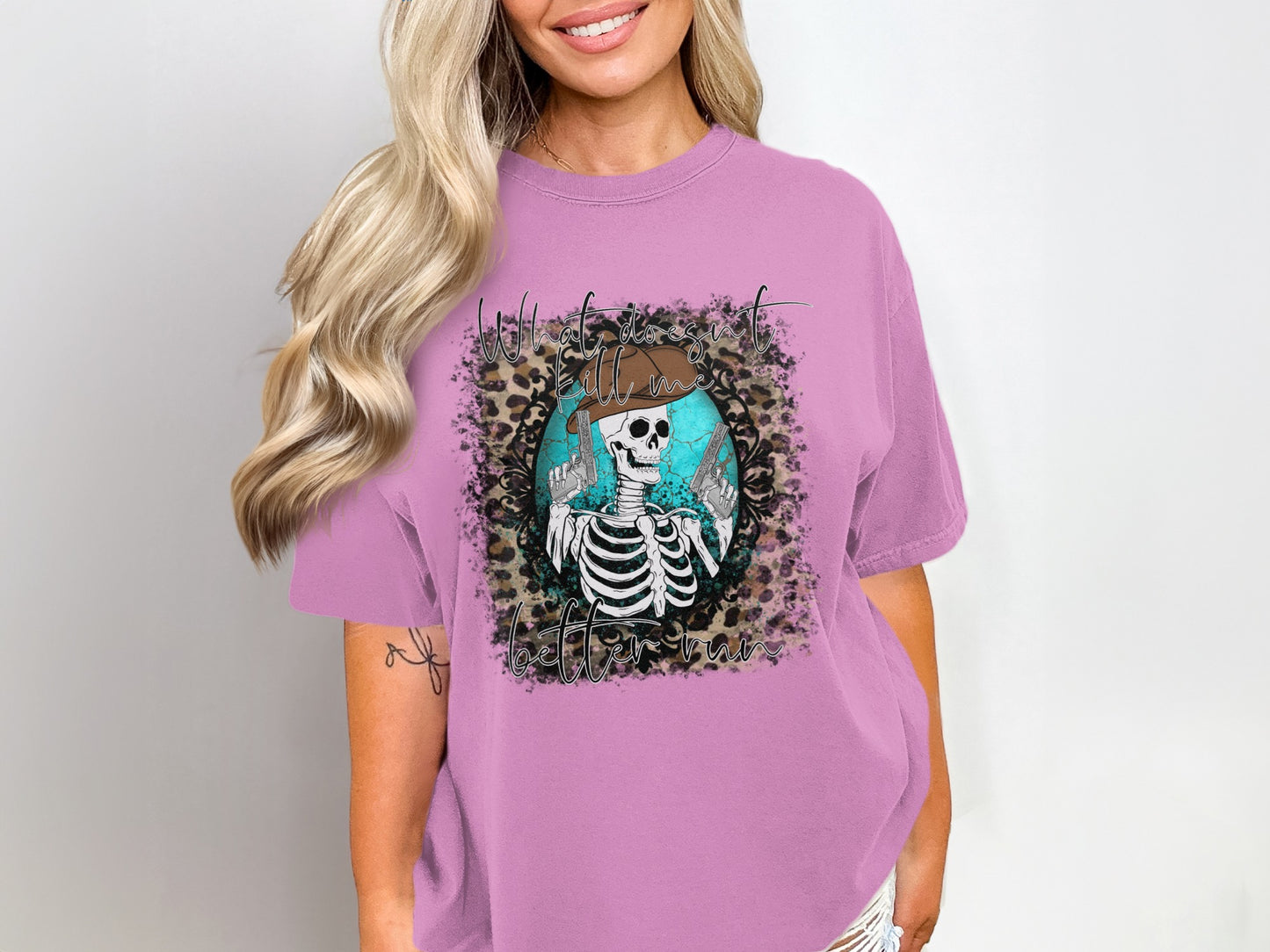 Purple T-Shirt with Butterfly Skeleton Design