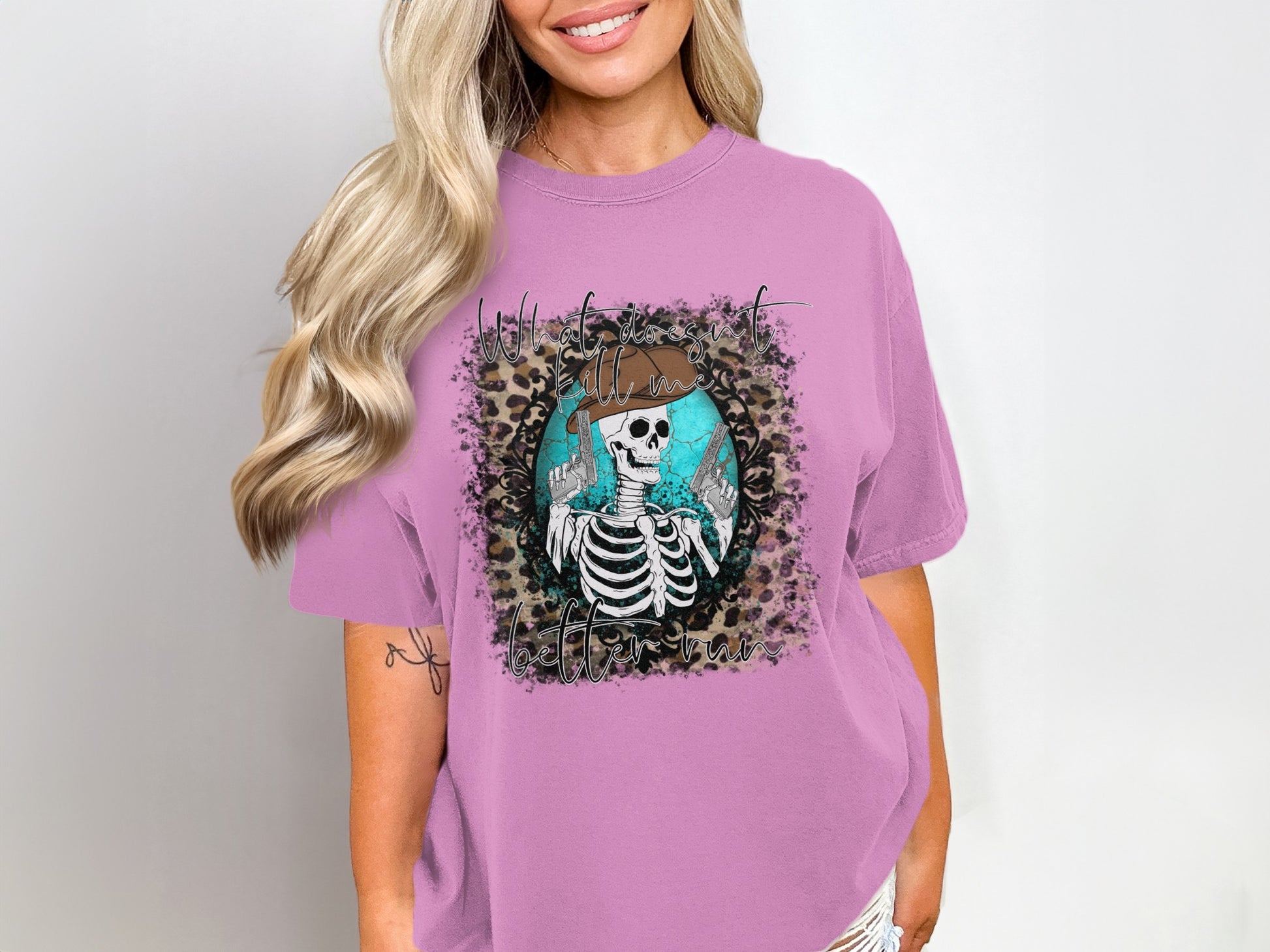 Purple T-Shirt with Butterfly Skeleton Design