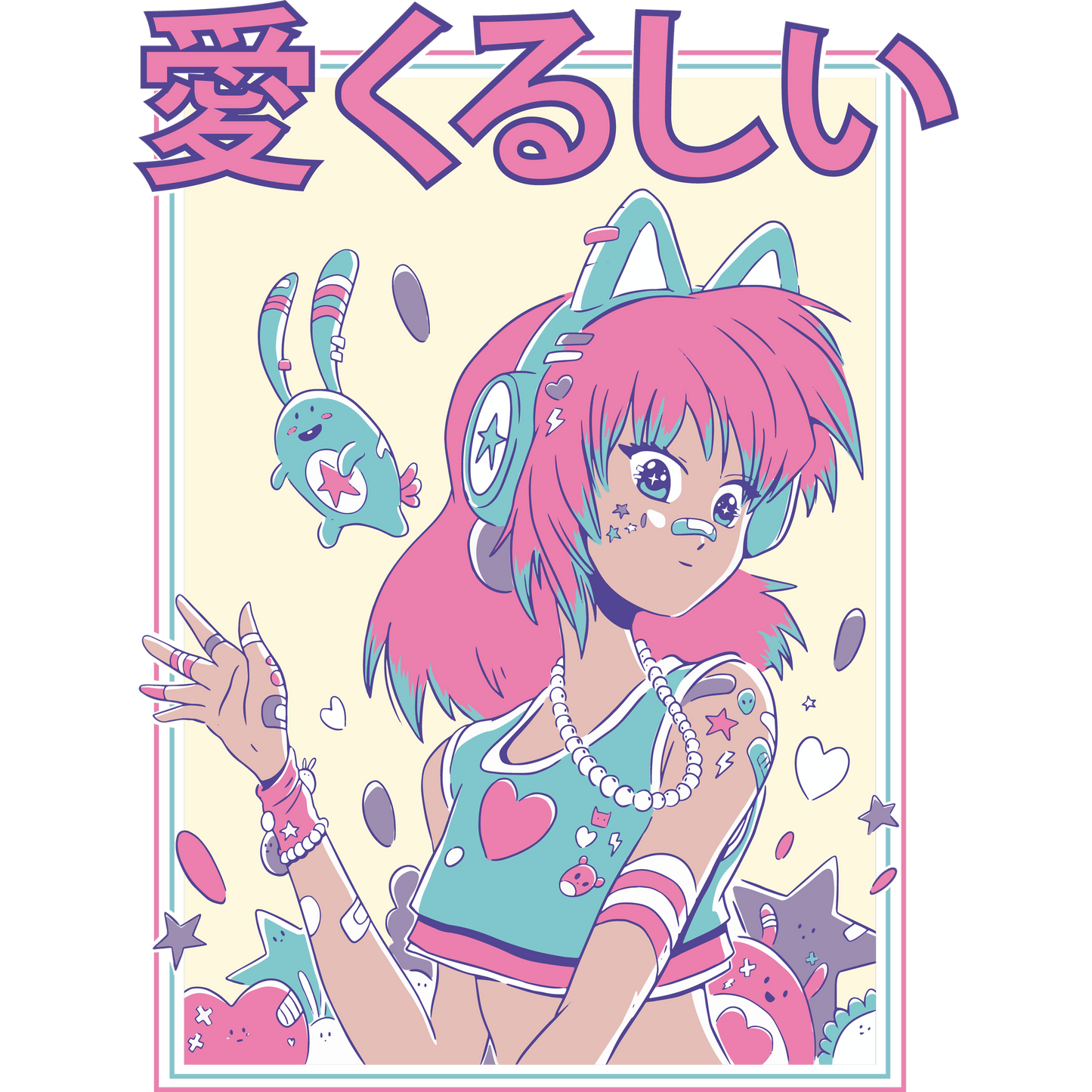 Cute Anime Girl with Pastel Colors Illustration Shirt